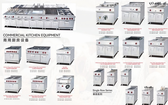 Gama comercial de la sartén 4burner de la cocina con el gabinete Pan With Cabinet de ebullición vestido